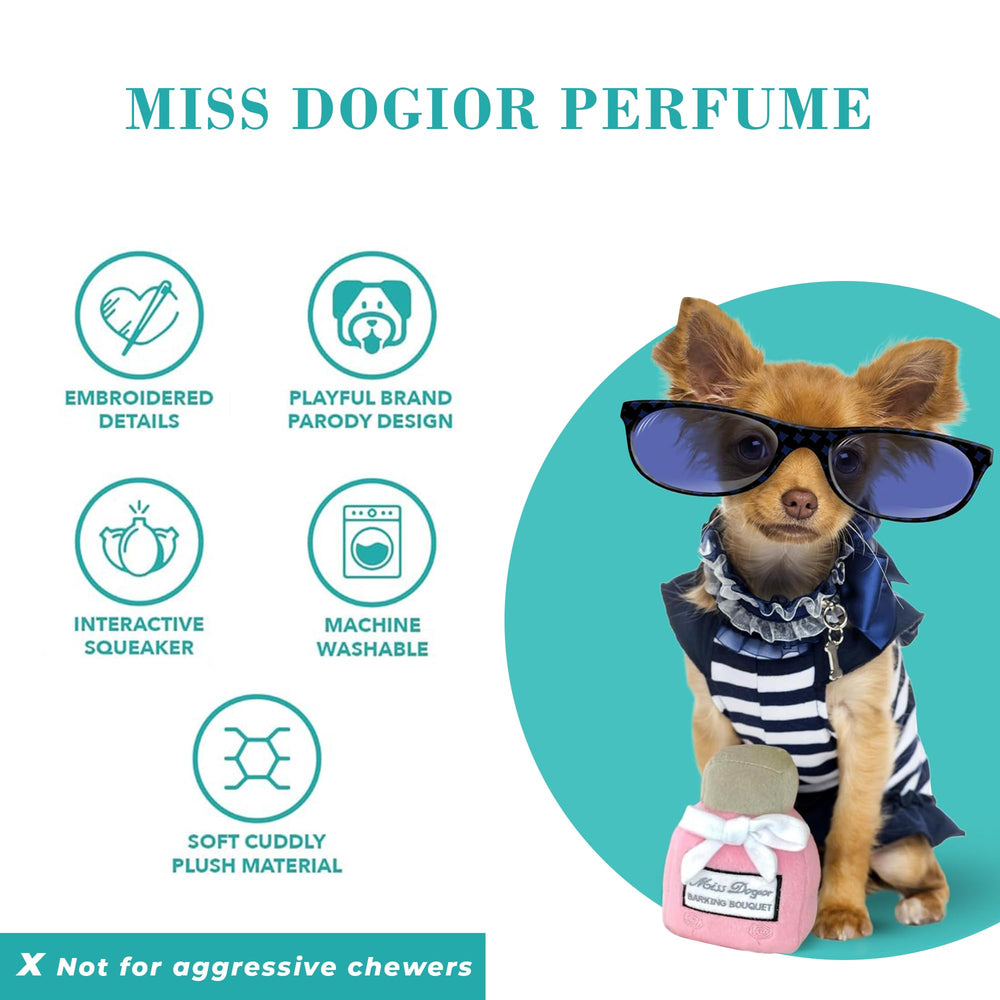 Miss Dogior perfume toy with embroidered details for stylish design.
