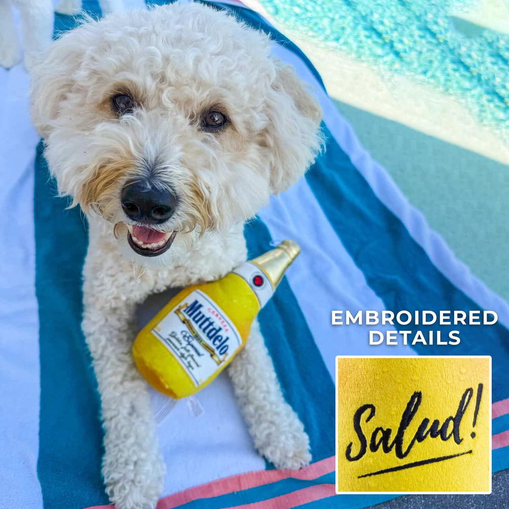Haute Diggity Dog Muttdelo gold cap detail boosts visual parody appeal.