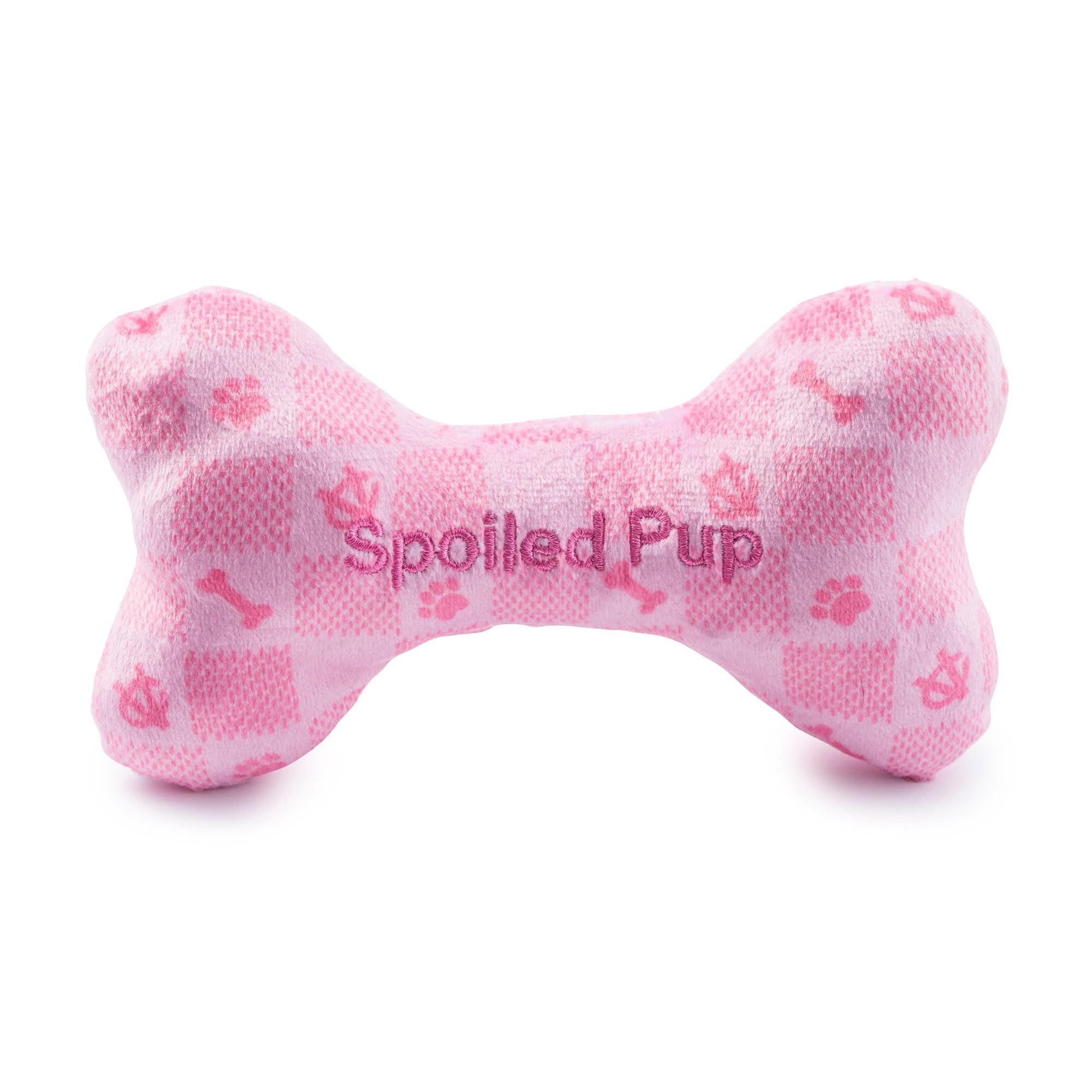 Haute Diggity Dog Pink Checker bone squeaker closeup boosts interactive play
