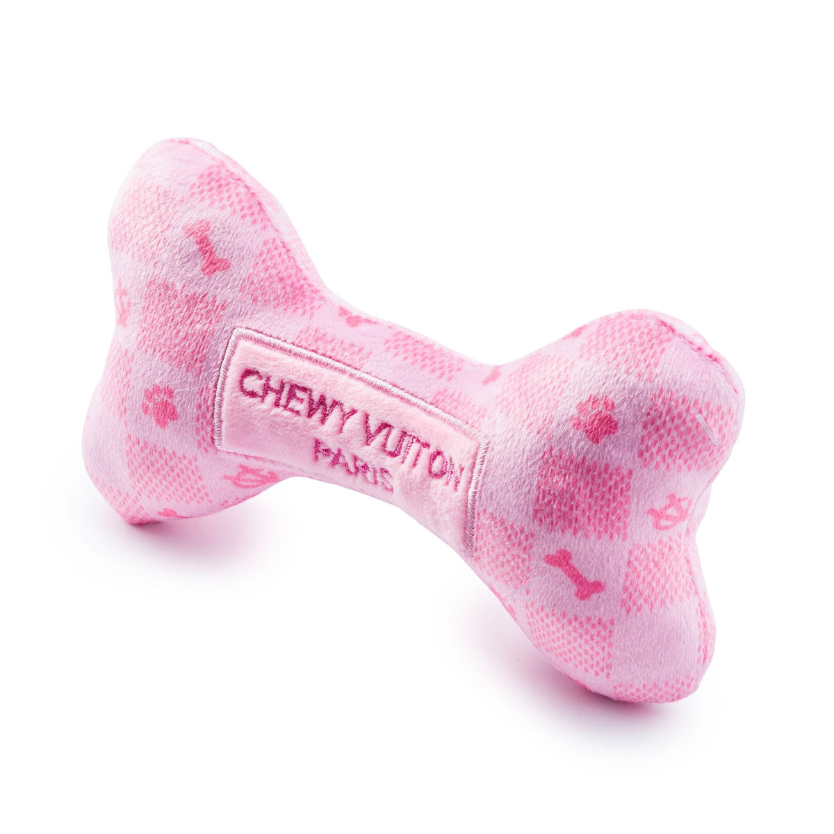Haute Diggity Dog Pink Checker Chewy Vuiton Bone toy fuels fetch fun