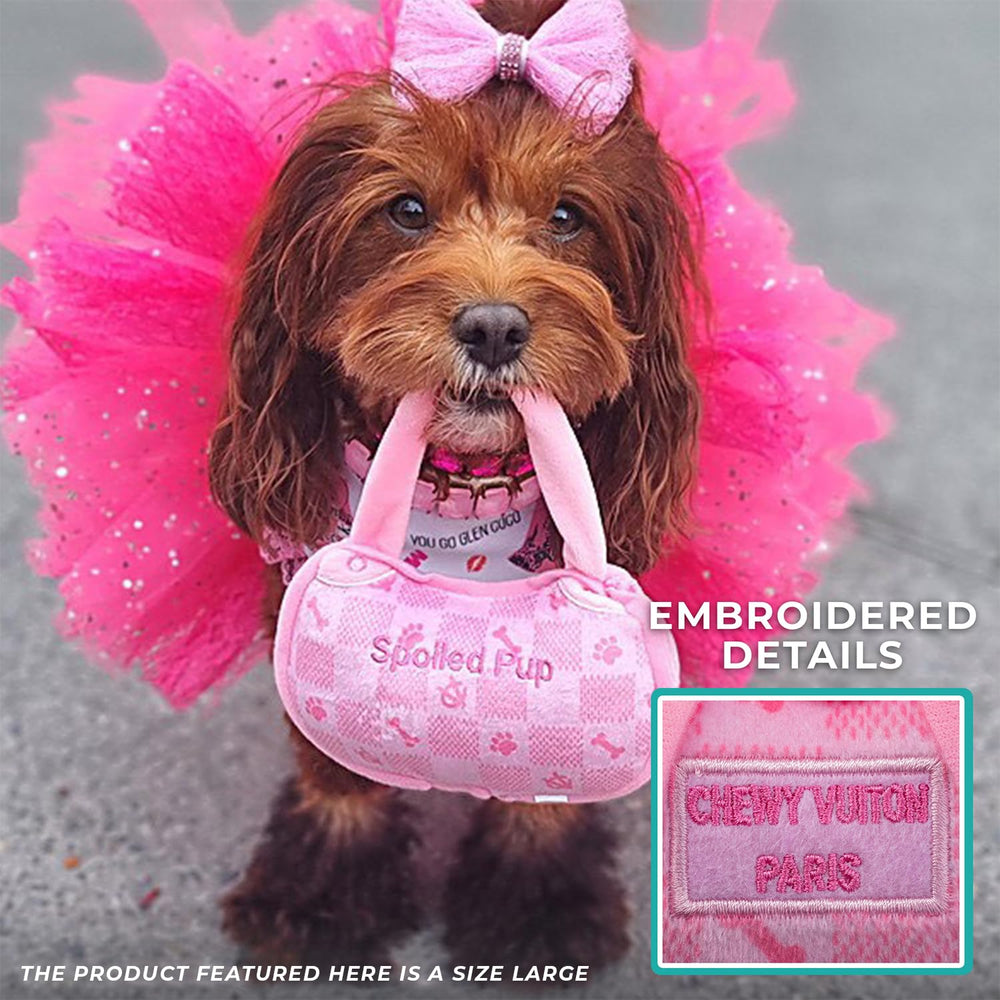 Haute Diggity Dog Pink Checker Chewy Vuiton Handbag for dog play and cuddles.
