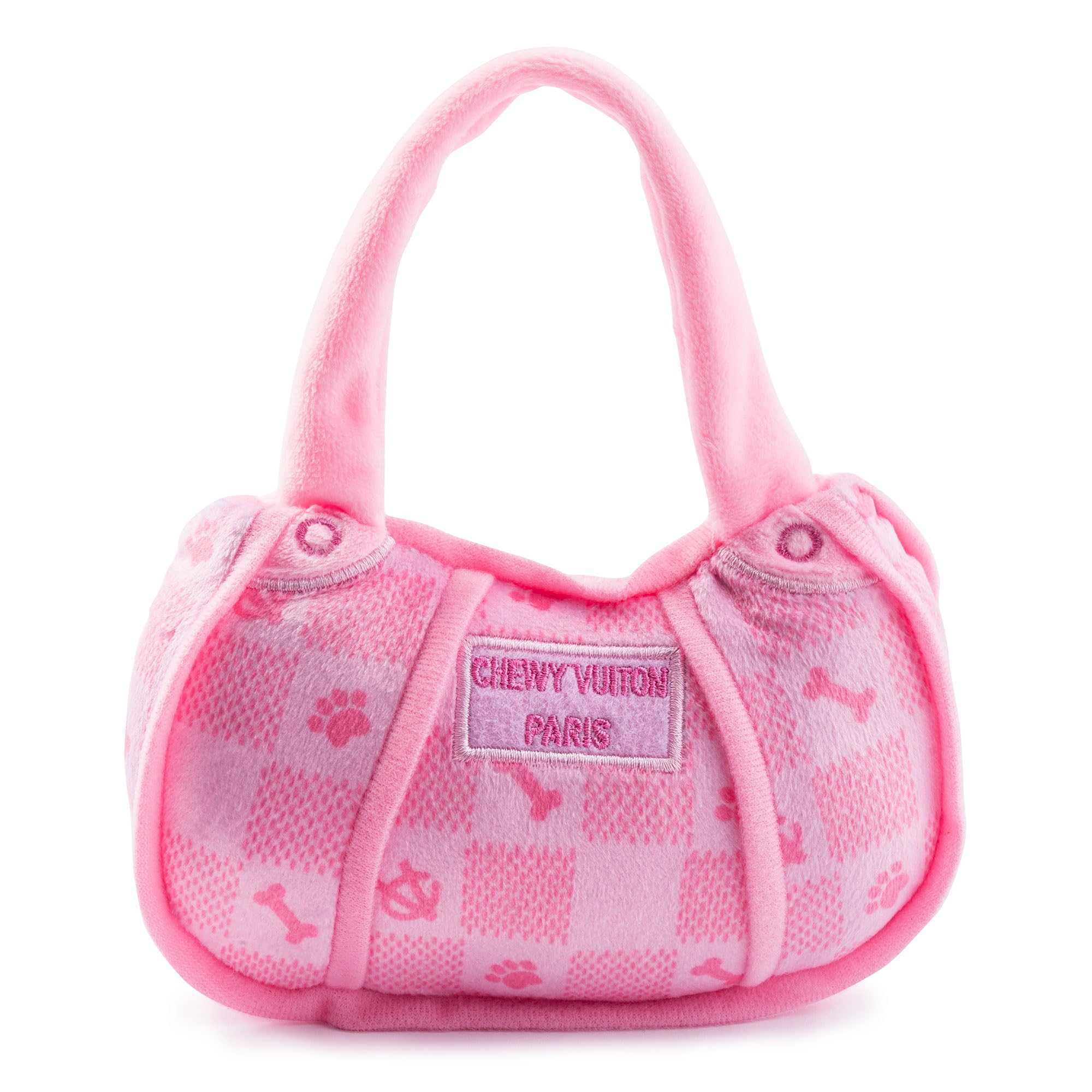 Haute Diggity Dog Pink Checker Chewy Vuiton Handbag front view for stylish fetch sessions.