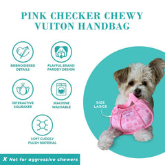 Haute Diggity Dog Pink Checker Chewy Vuiton Handbag side view shows chic design.