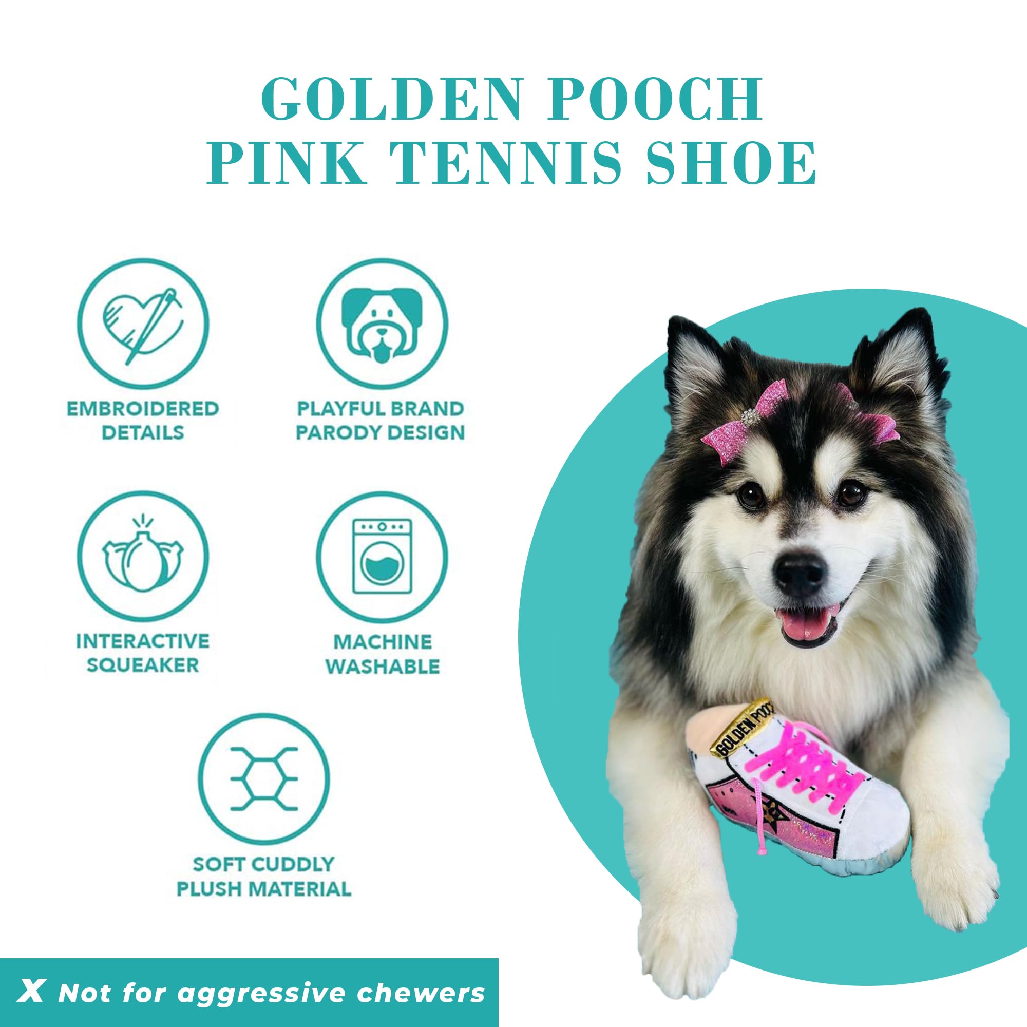Haute Diggity Dog Pink Golden Pooch Tennis Shoe packshot emphasizes one-size versatility for dogs.
