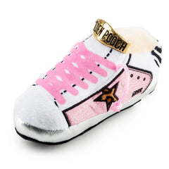 Haute Diggity Dog Pink Golden Pooch Tennis Shoe toy front view for stylish fetch fun.