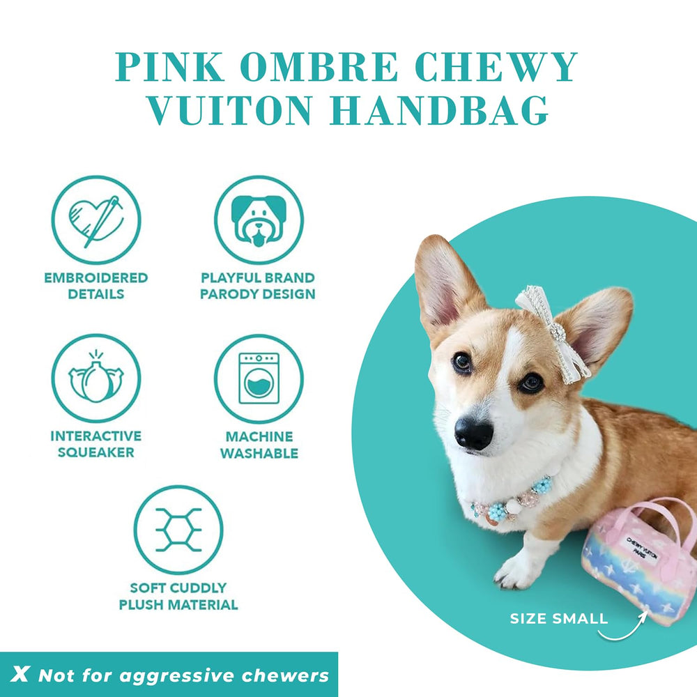 Haute Diggity Dog Pink Ombre Chewy Vuiton Handbag built-in squeaker boosts interactive play
