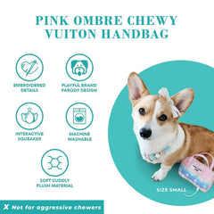 Haute Diggity Dog Pink Ombre Chewy Vuiton Handbag built-in squeaker boosts interactive play