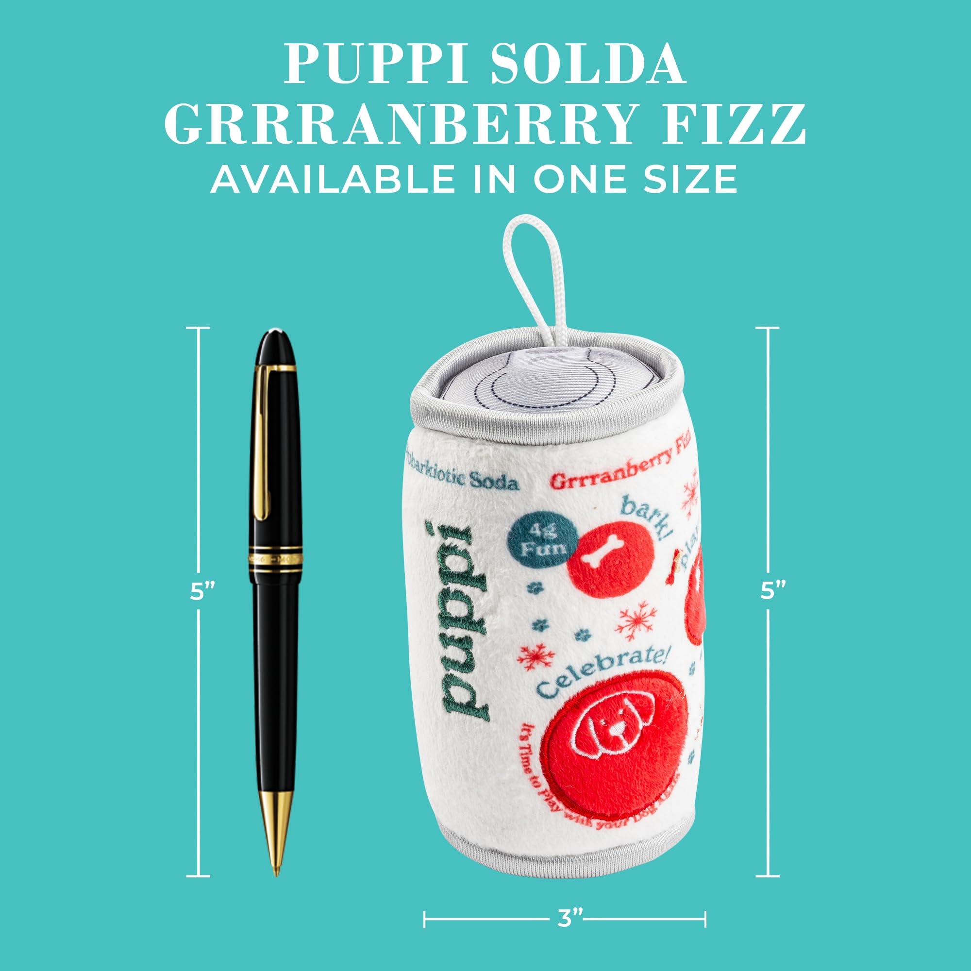 Haute Diggity Dog Puppi Solda Grrranberry Fizz squeaker close-up emphasizes engaging sound during play.