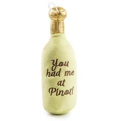 Santa Muttgarita toy features a golden cap and built-in squeaker for interactive fun.