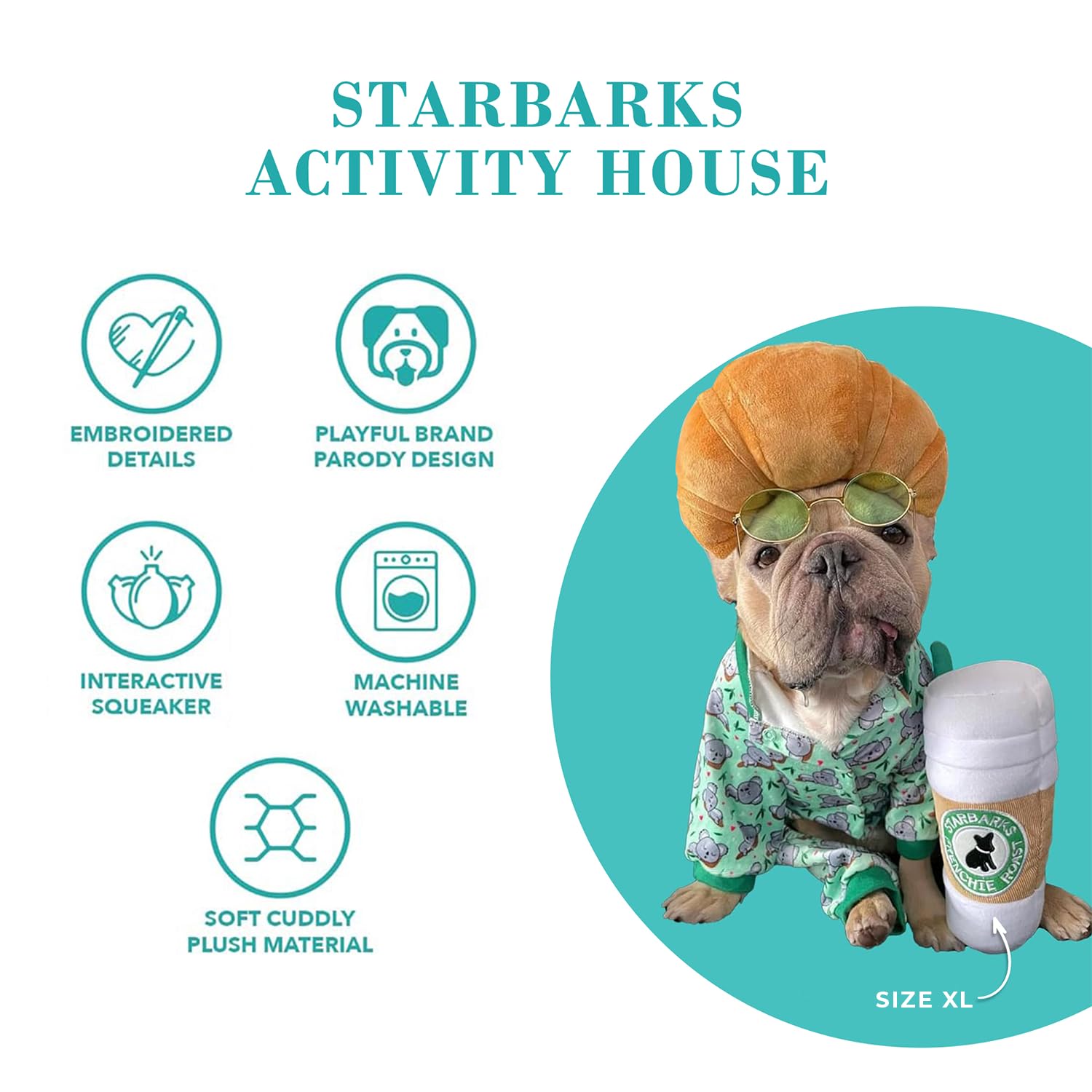 Haute Diggity Dog Starbarks Coffee Cup XL embroidered Starbarks detail adds charm.