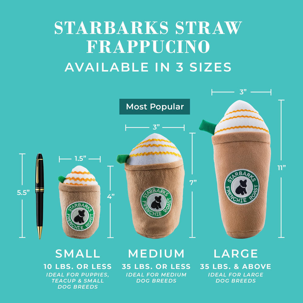 Haute Diggity Dog Starbarks Frappawcino toy squeaker inside adds interactive sound during play.