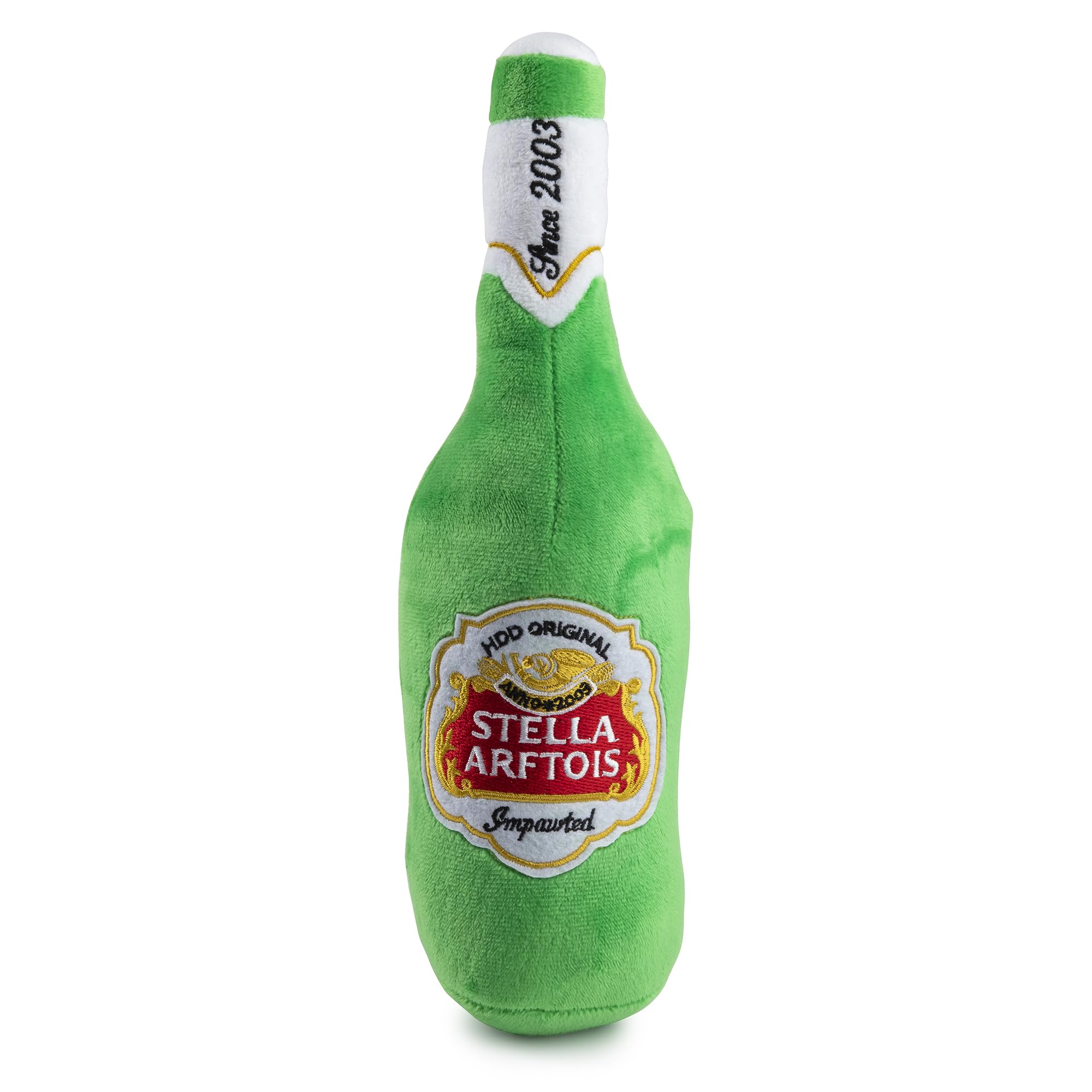 Haute Diggity Dog Stella Arftois beer-bottle-toy close-up with squeaker for interactive play