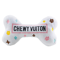 Haute Diggity Dog White Chewy Vuiton Bone exterior plush boosts playtime fashion.