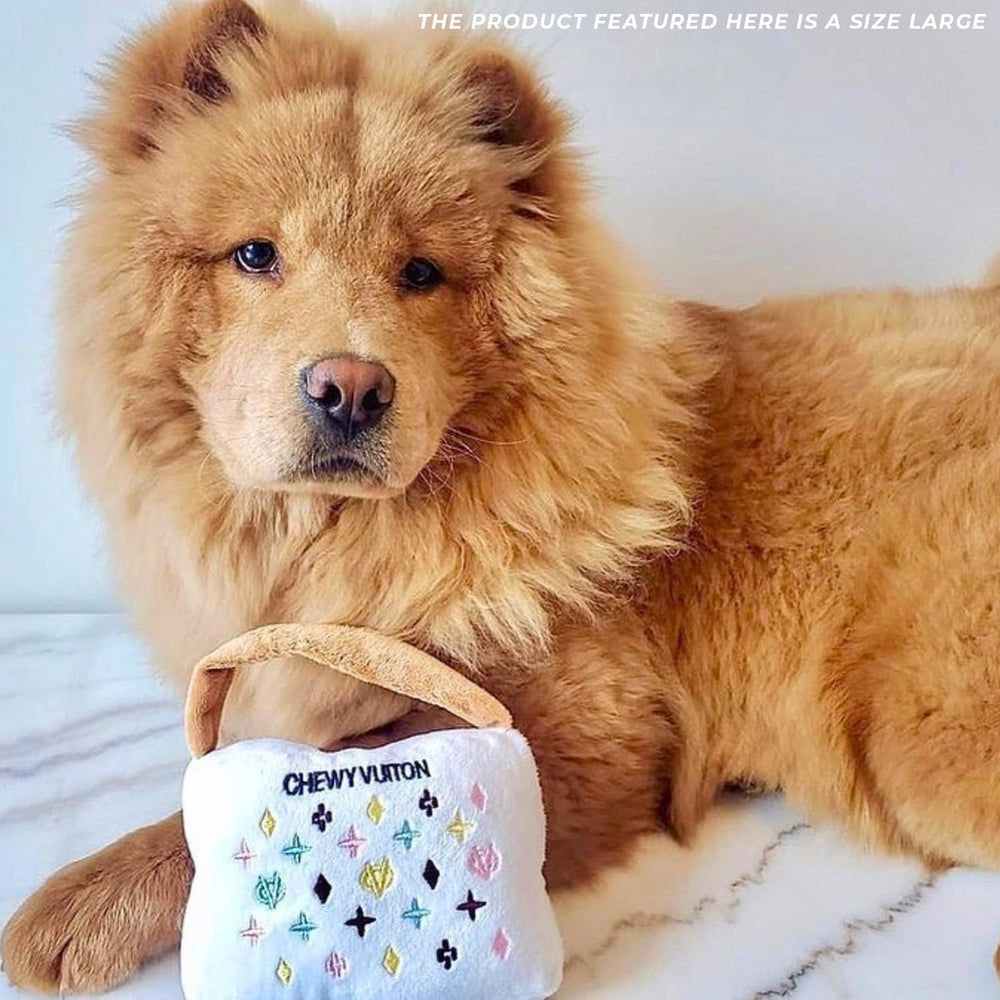 Haute Diggity Dog White Chewy Vuiton Handbag gift-ready packaging for treats and toys