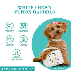 Haute Diggity Dog White Chewy Vuiton Handbag inner squeaker boosts interactive play sessions