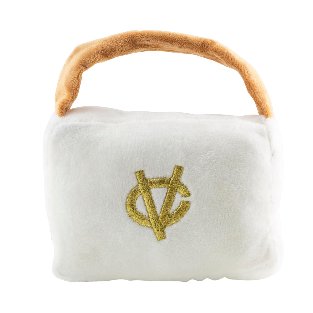 Haute Diggity Dog White Chewy Vuiton Handbag side profile ideal for visual appeal during play