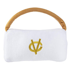 Haute Diggity Dog White Chewy Vuiton Handbag squeaker close-up for interactive play.