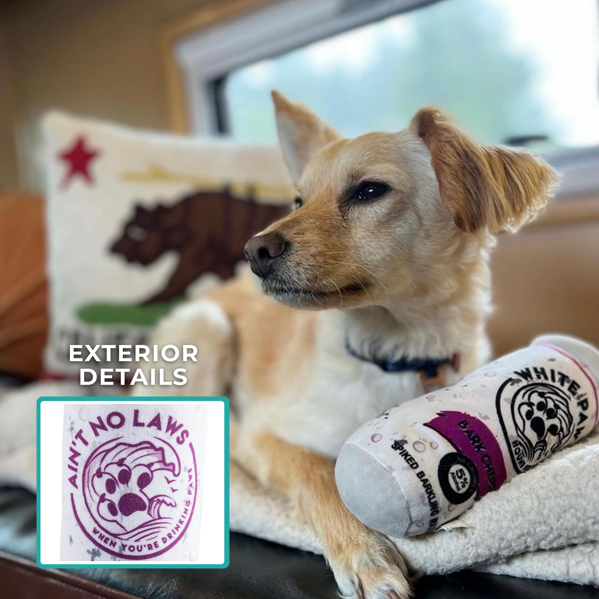 Haute Diggity Dog White Paw Bark Cherry embroidery details highlight stylish design.