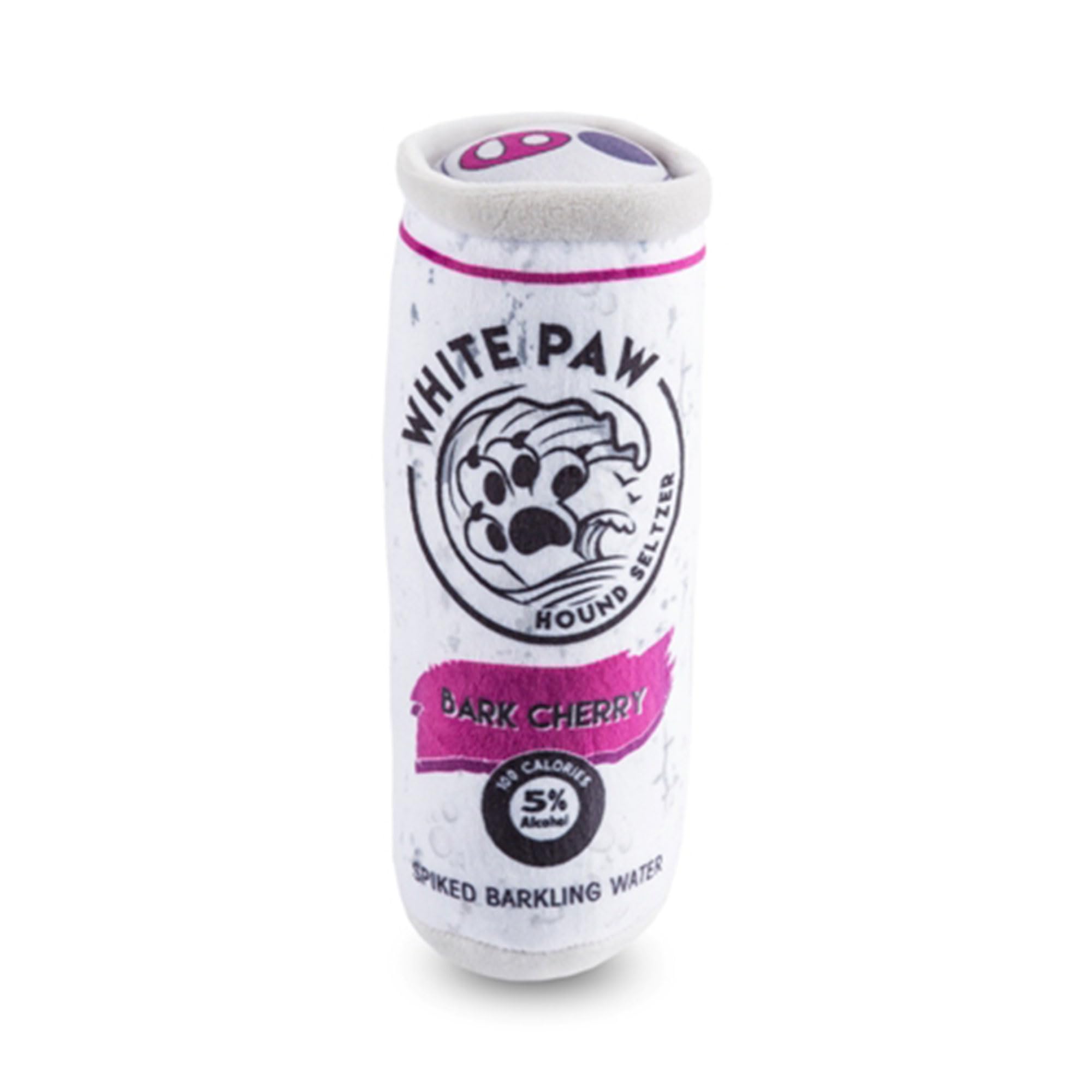 Haute Diggity Dog White Paw Bark Cherry toy front view for playful fetch enrichment.