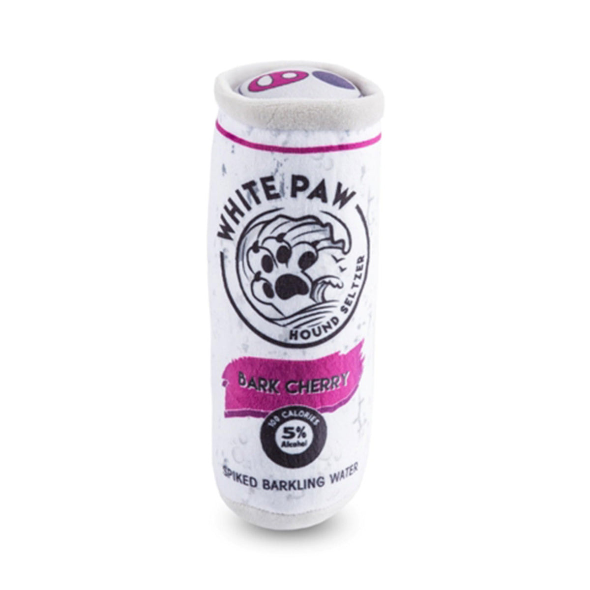 Haute Diggity Dog White Paw Bark Cherry toy front view for playful fetch enrichment.