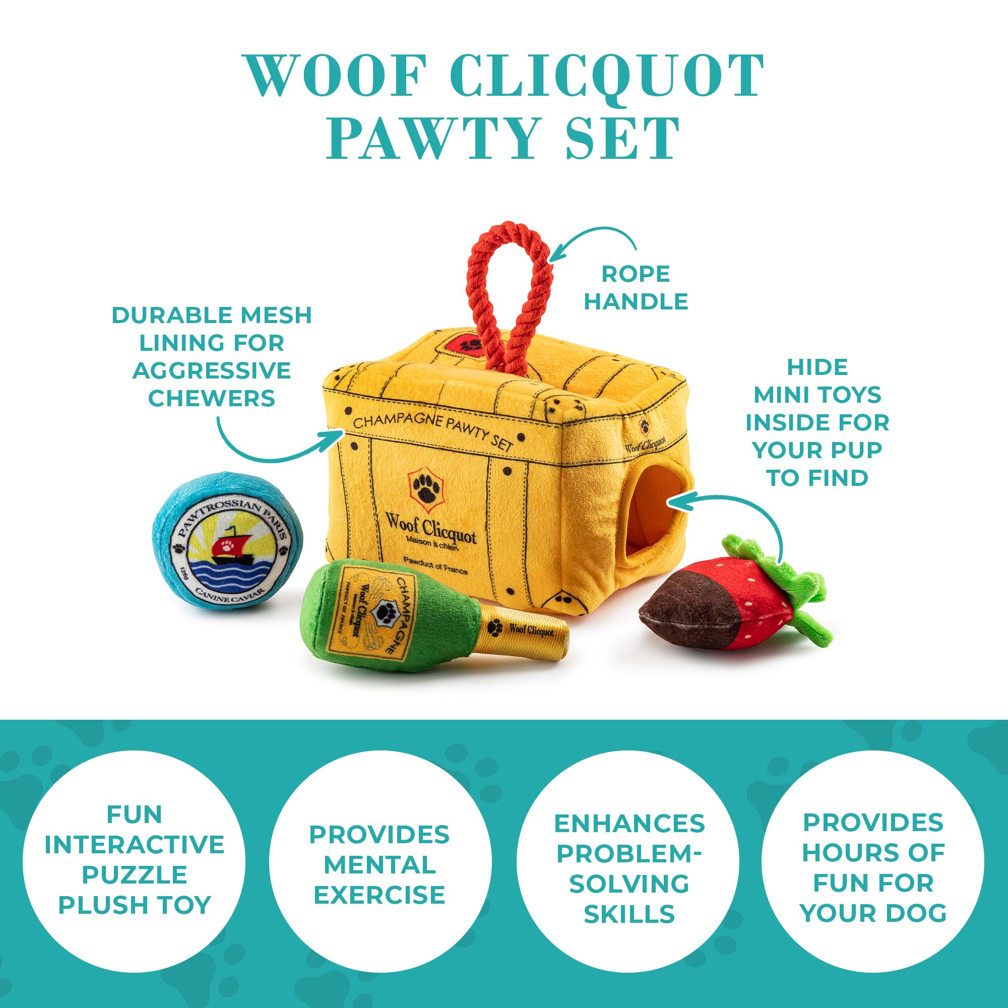 Haute Diggity Dog Woof Clicquot Pawty embroidered detail showing premium craftsmanship.