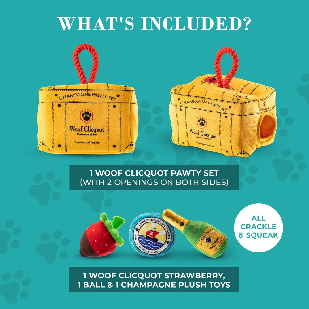Haute Diggity Dog Woof Clicquot Pawty machine-washable material for easy cleaning and care.
