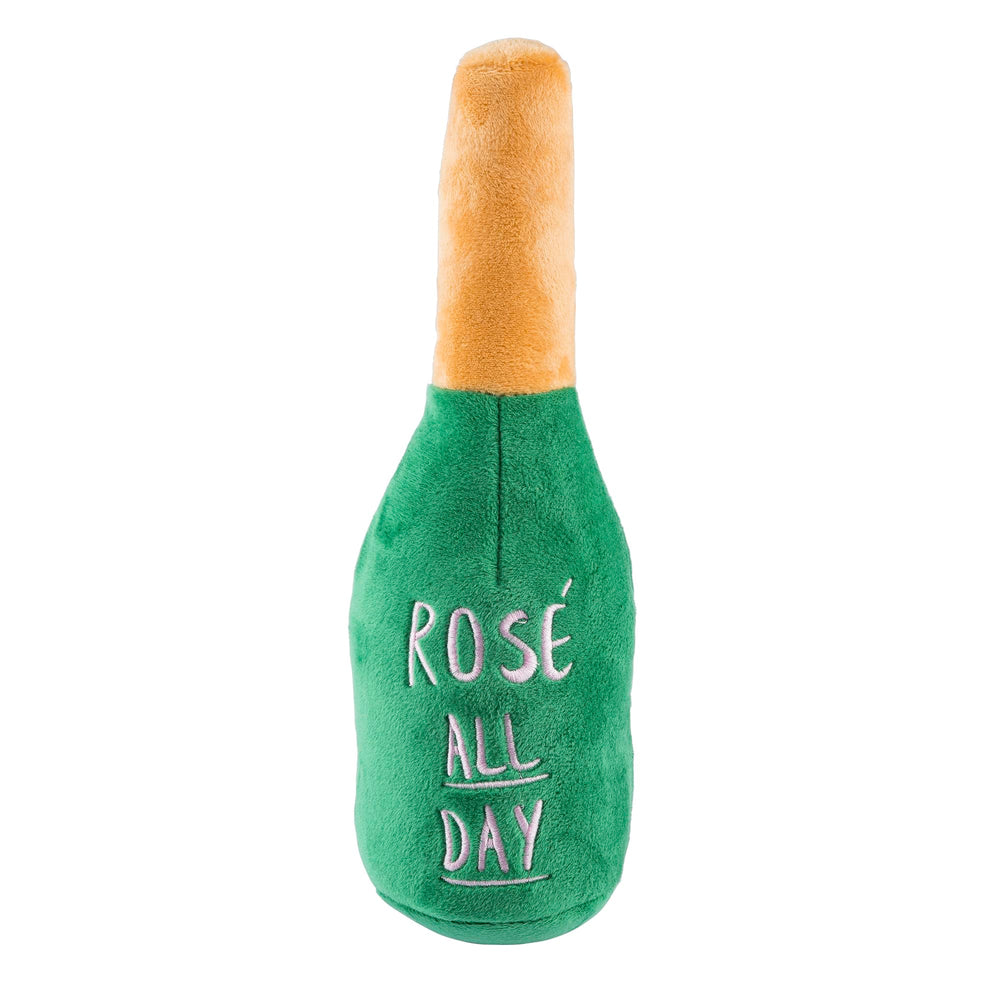 Woof Clicquot Rose side view shows durable plush for interactive play.