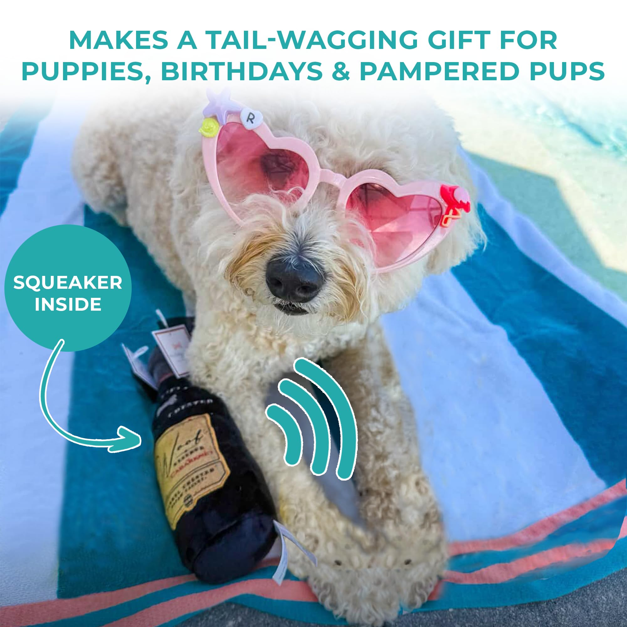 Haute Diggity Dog Woof Reserve Cabarknet toy reveals hidden squeaker for interactive fun.