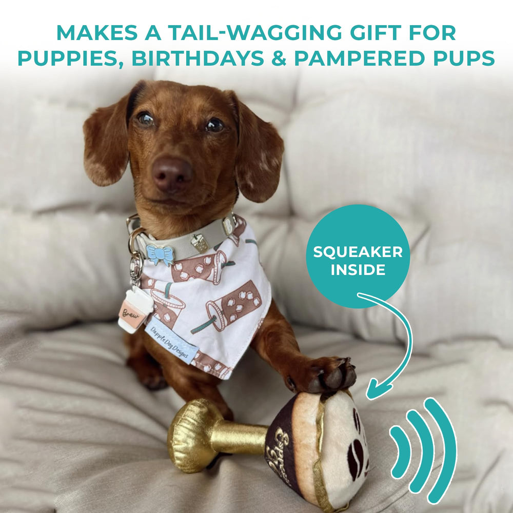 Espresso Muttini plush for fetch, tug-o-war, and playful bonding