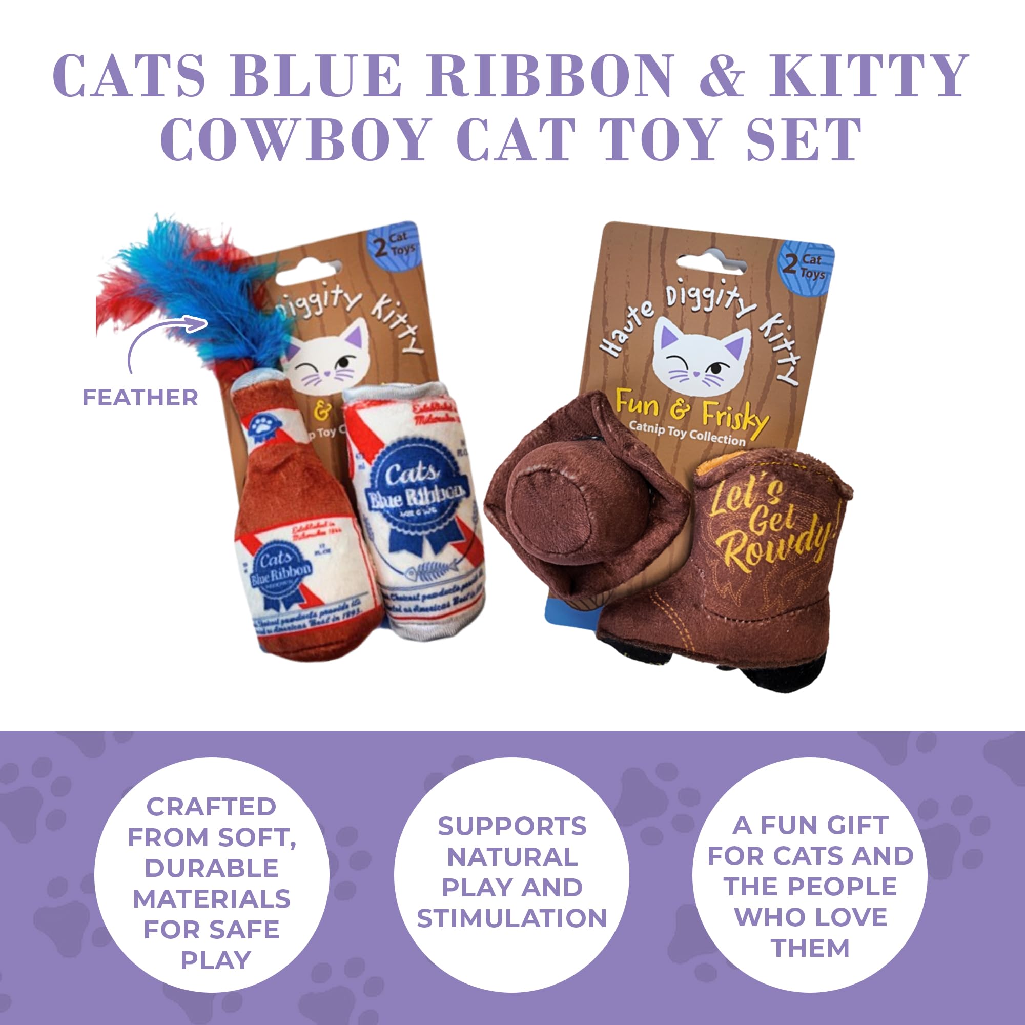 Haute Diggity Kitty Cats Blue Ribbon catnip-filled plush toy for relaxed playtime.