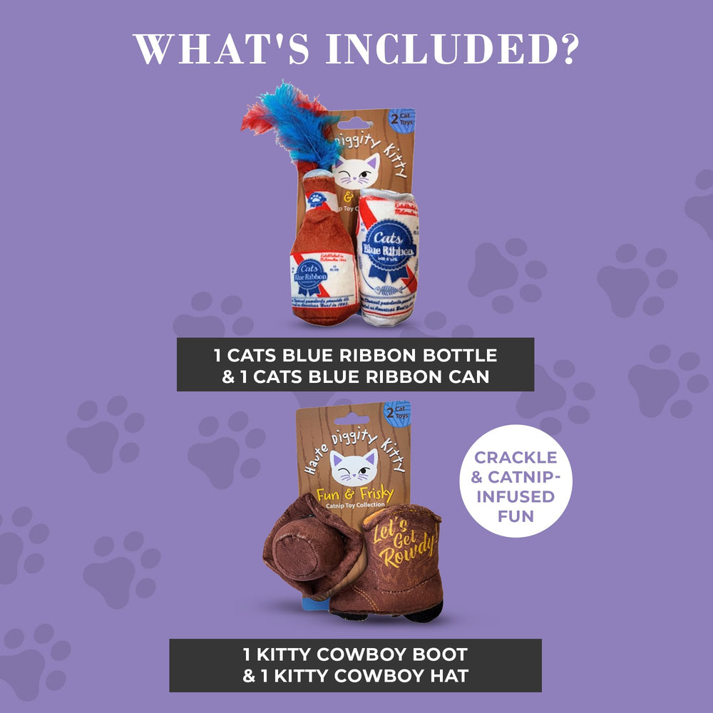 Haute Diggity Kitty Cats Blue Ribbon cowboy boot with embroidery for playful roleplay.