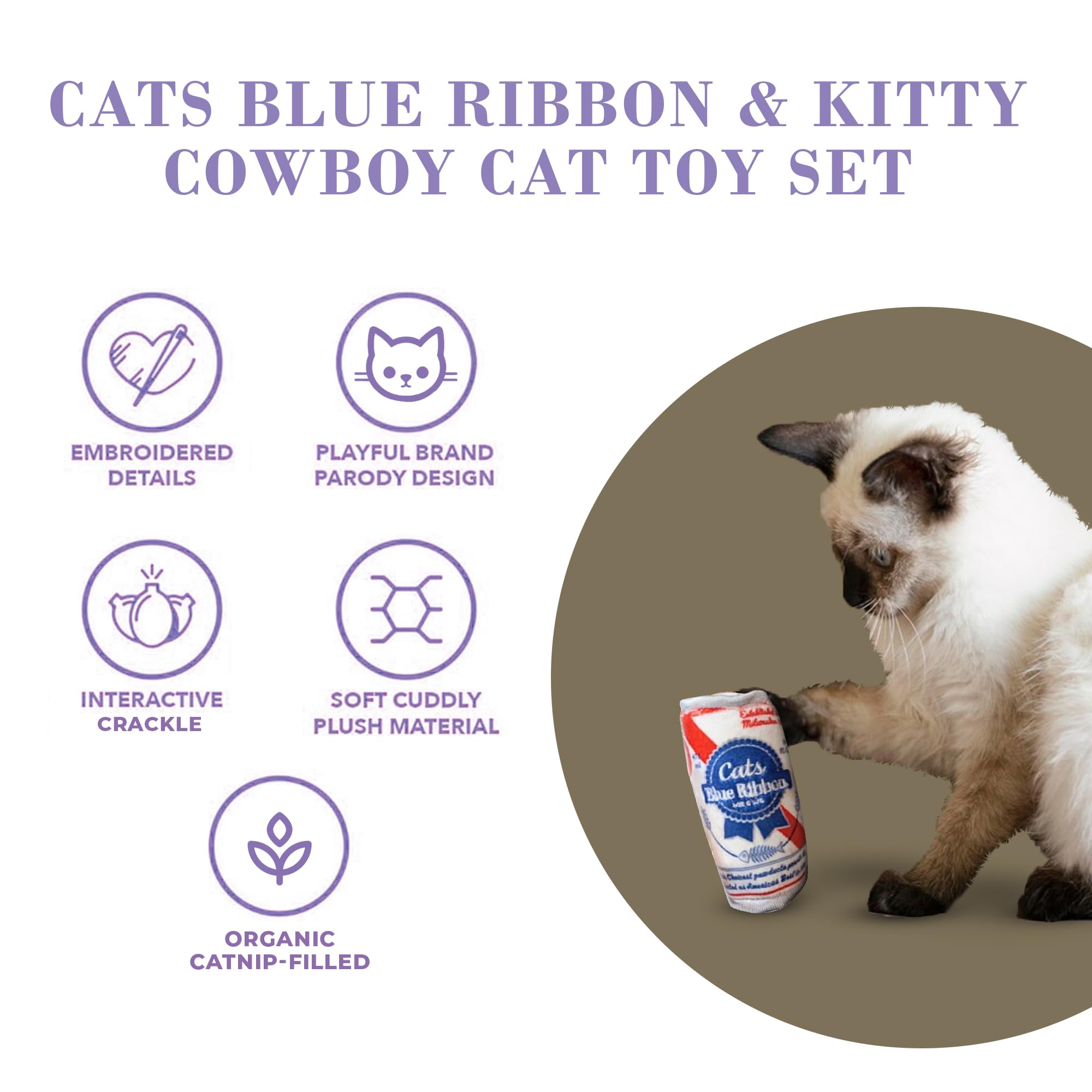Haute Diggity Kitty Cats Blue Ribbon cowboy hat toy for stylish daily play.