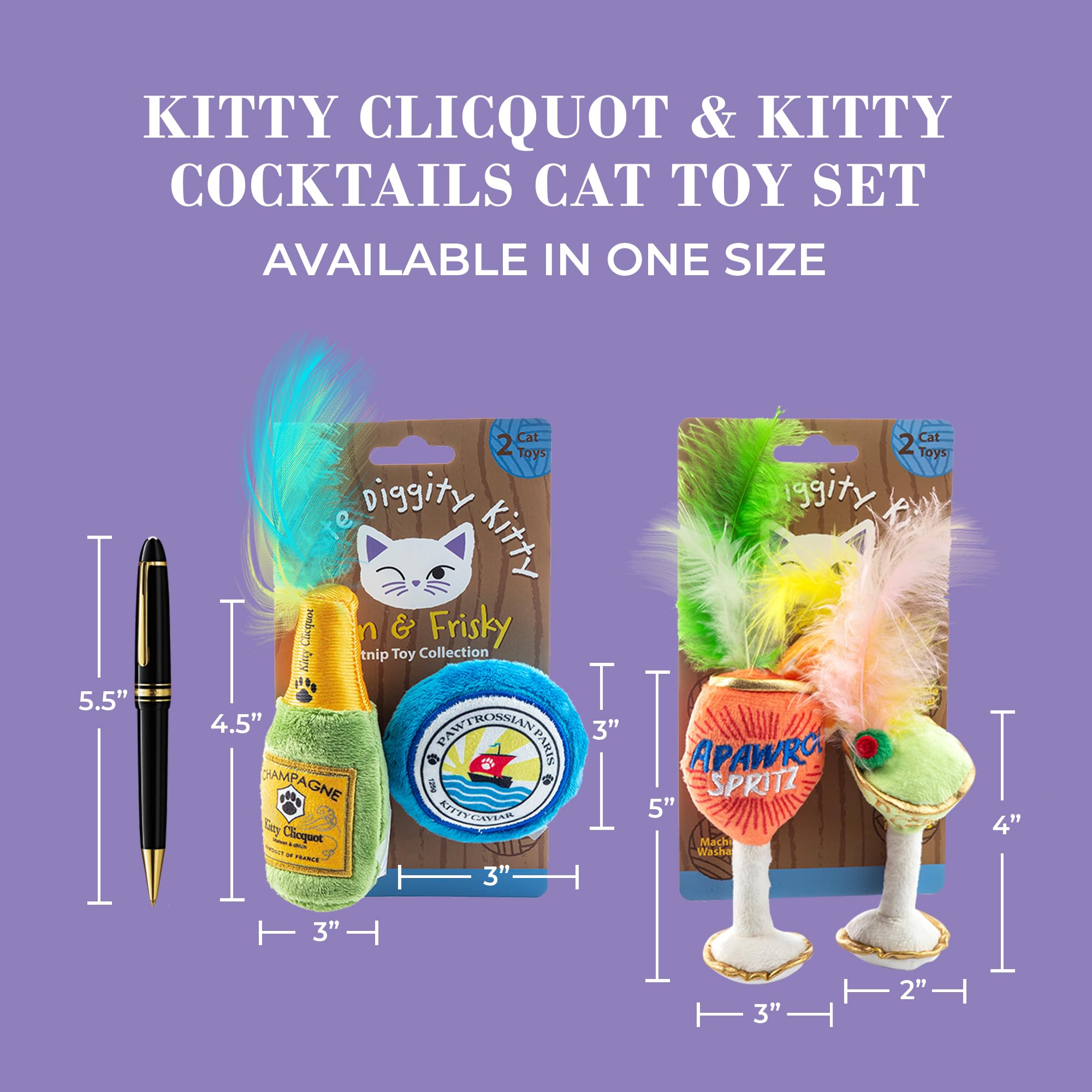 Haute Diggity Kitty caviar plush toy with shimmer invites batting and cuddling.