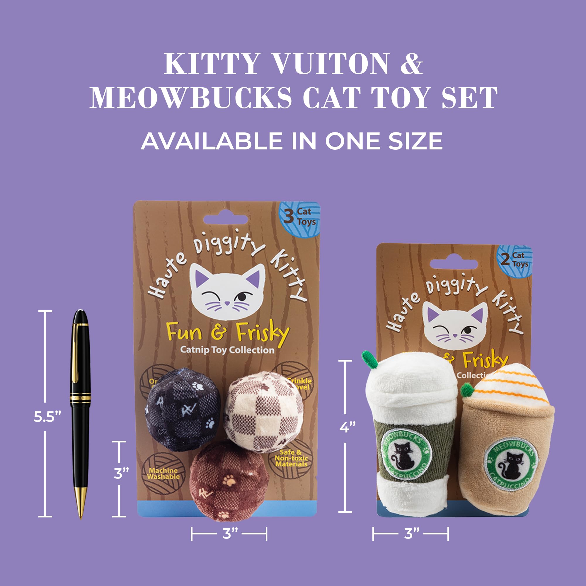 Haute Diggity Kitty Vuiton Checker Ball cream pattern encourages chasing and gentle exercise.