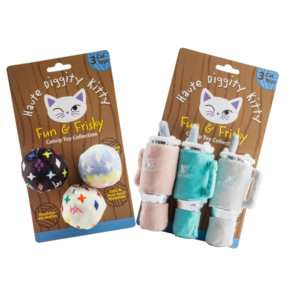 Haute Diggity Kitty Vuiton Monogram Balls with embroidered details for stylish, interactive play.