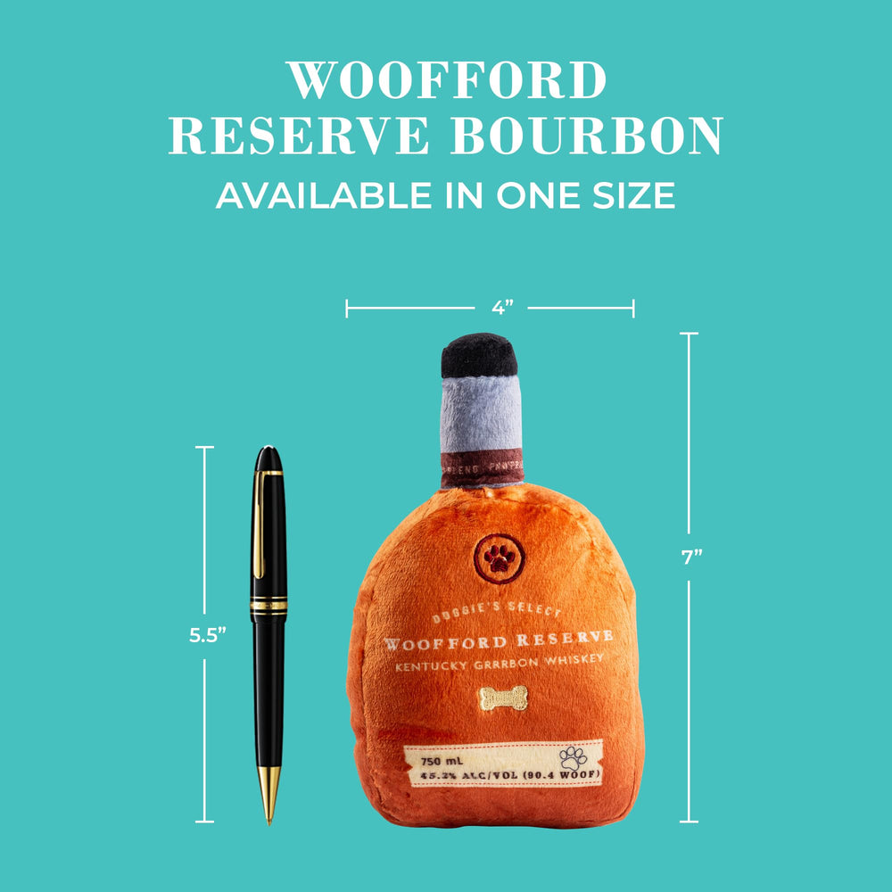 Hidden squeaker in Woofford Reserve bourbon bottle toy to boost engagement.