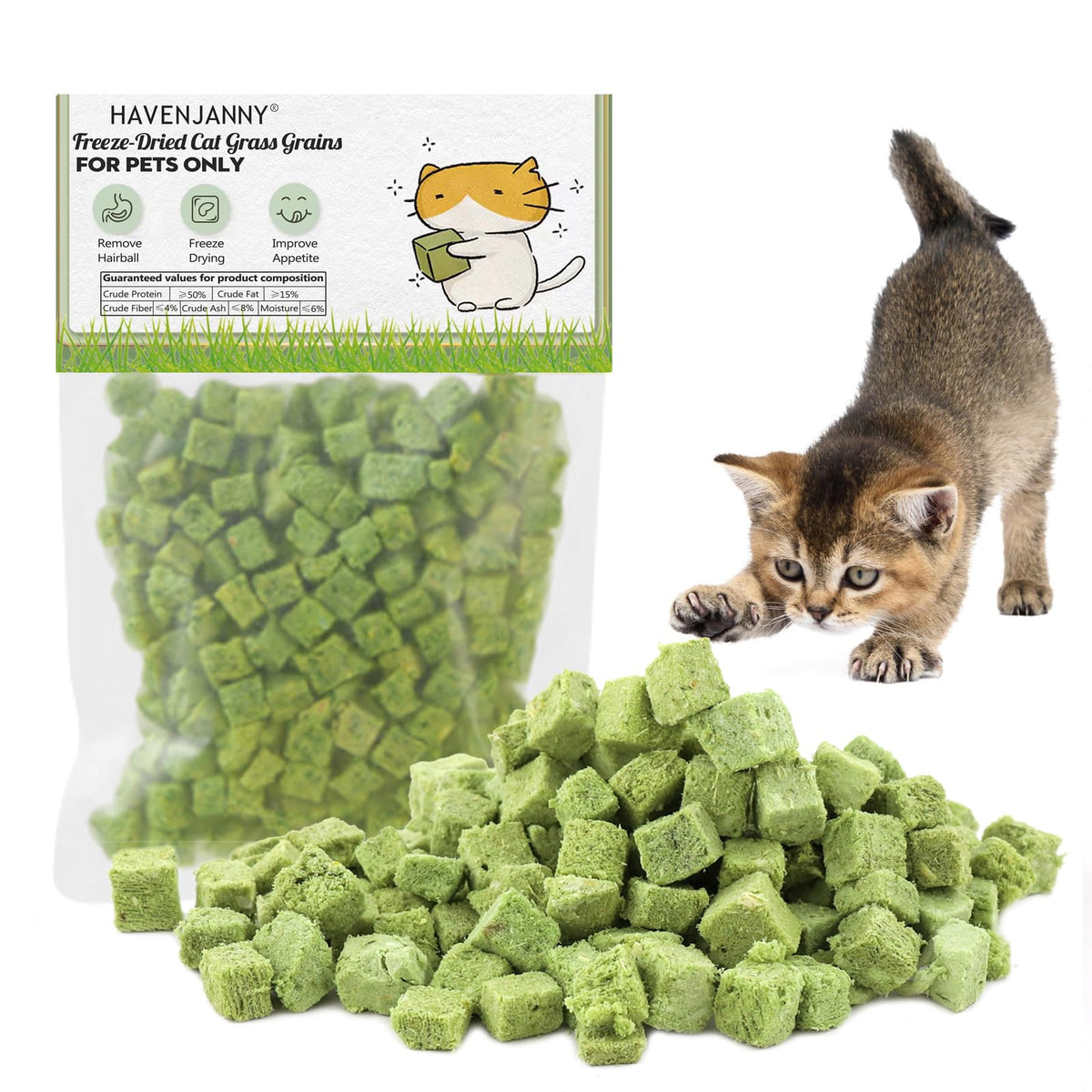 HavenJanny 120g cat grass treats pack promoting hairball control and tasty reward for indoor cats