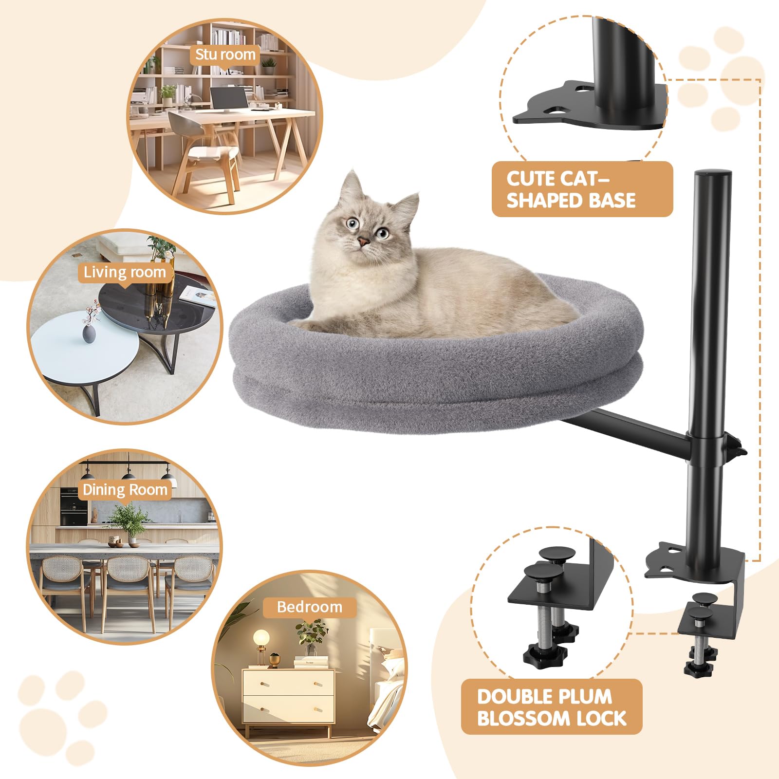 HavenlyYouth cat desk bed 360-degree rotation offers flexible viewing spots without disturbing you.