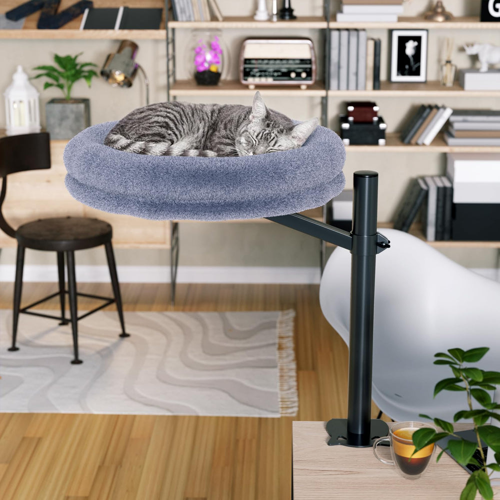 HavenlyYouth cat desk bed clamps securely to desk edge for clutter-free workspaces.
