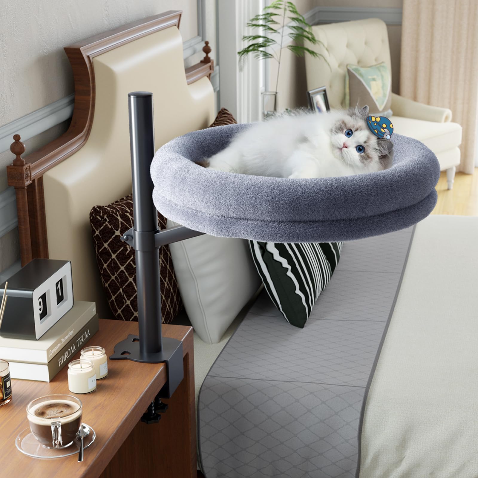 HavenlyYouth cat desk bed soft faux fur cover provides cozy naps.
