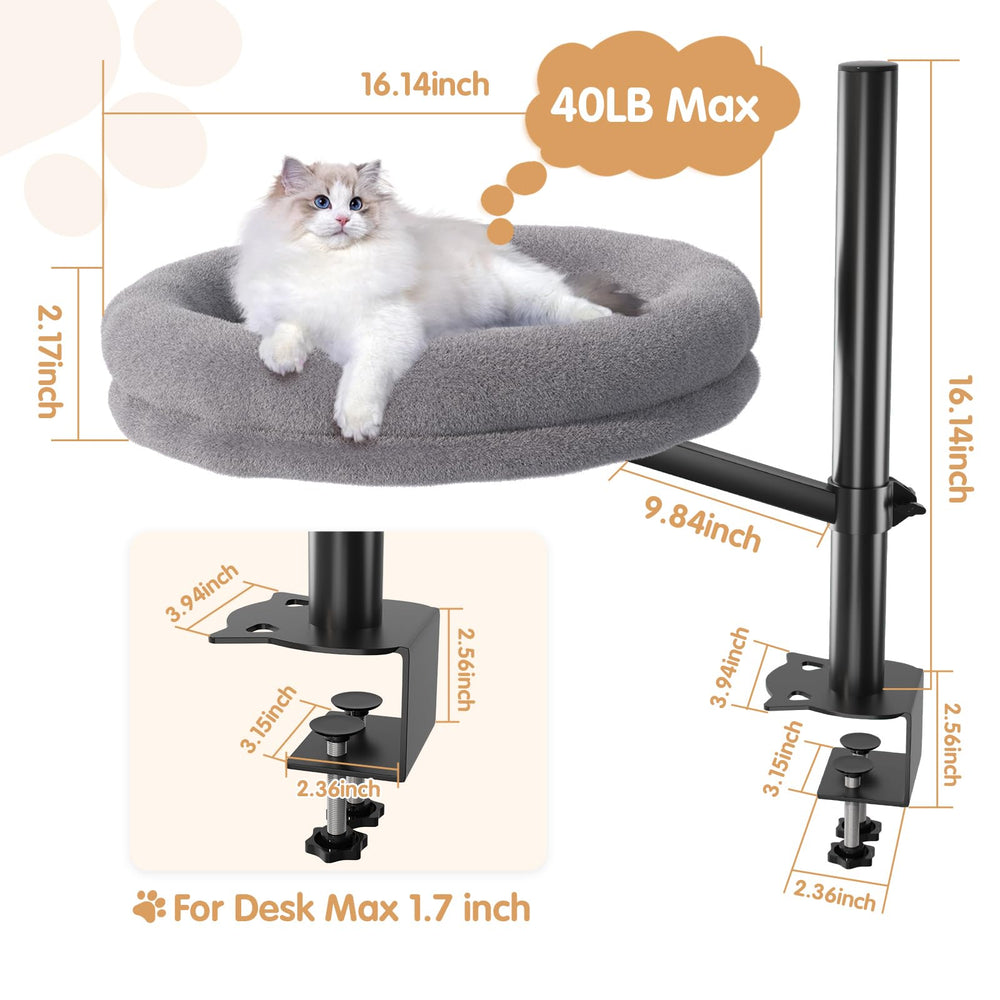 HavenlyYouth cat desk bed fits most desks from 0.5 to 4.5 inches thick.