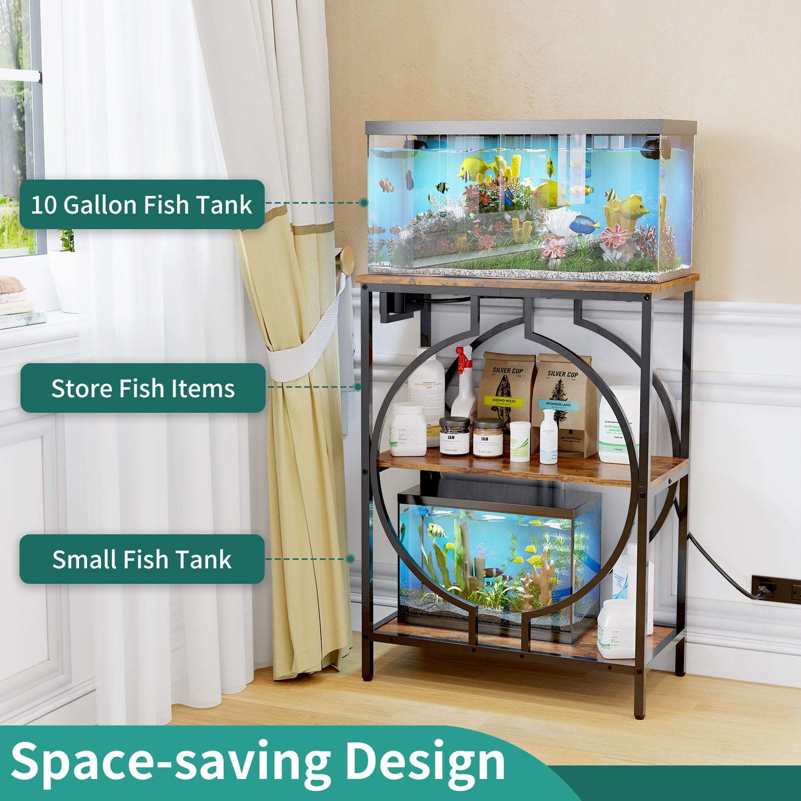 HavenlyYouth mid-shelf provides organized storage for tools and nets.