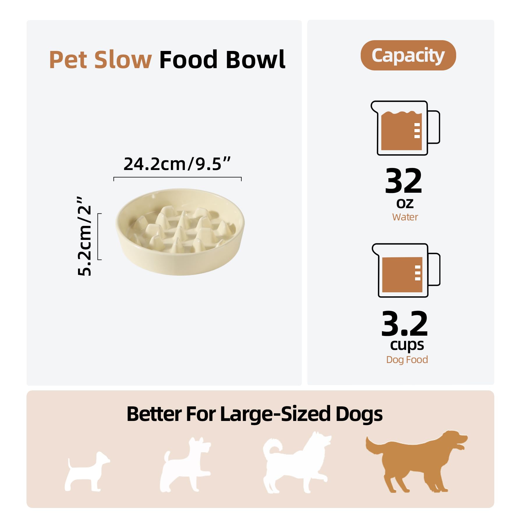 Havniva 9.5-inch beige dog bowl shows stable non-slip base for stationary feeding.