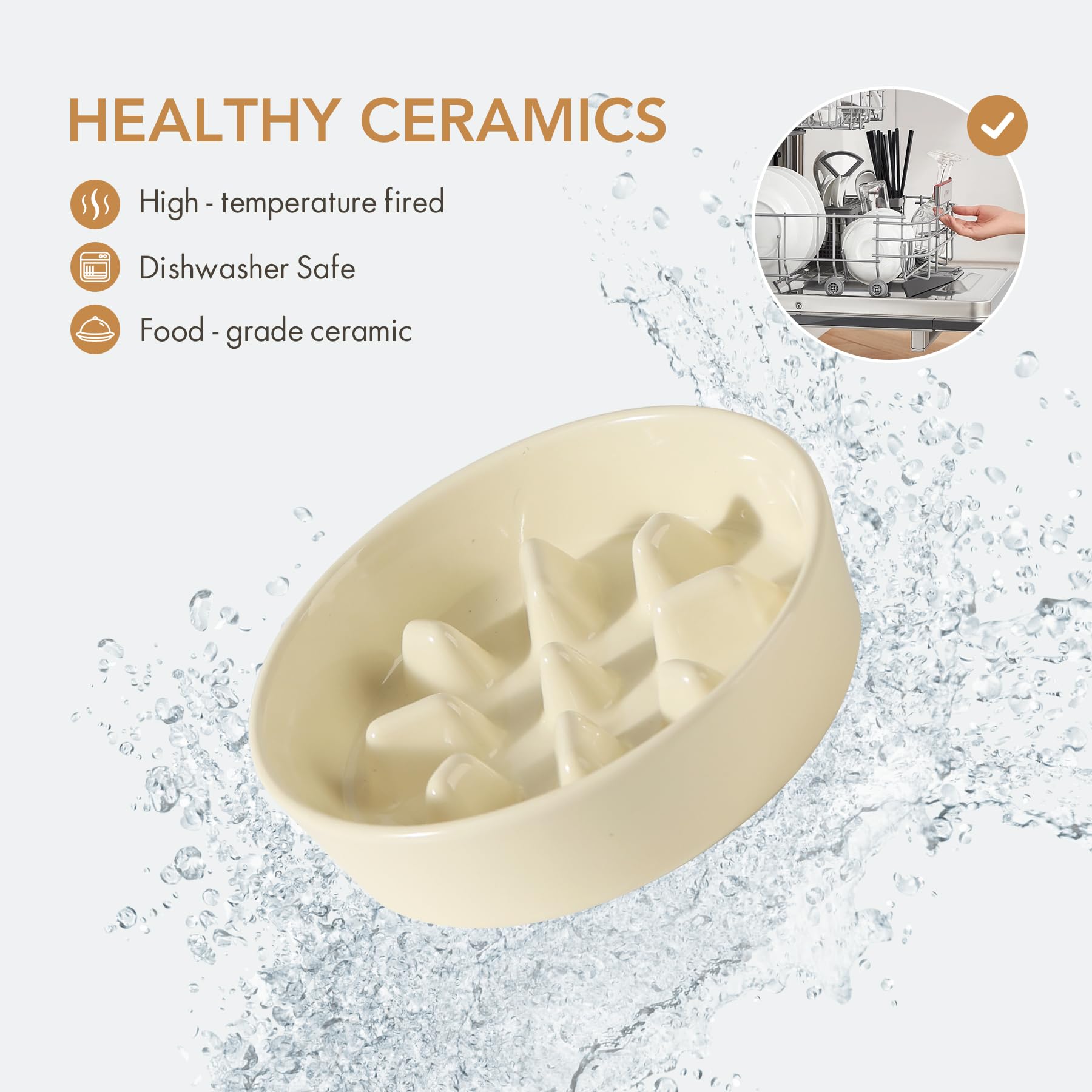 Havniva beige ceramic dog bowl stable and easy to clean