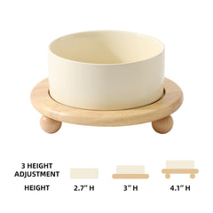 Havniva beige ceramic bowl on stand offers ergonomic height for comfortable eating.