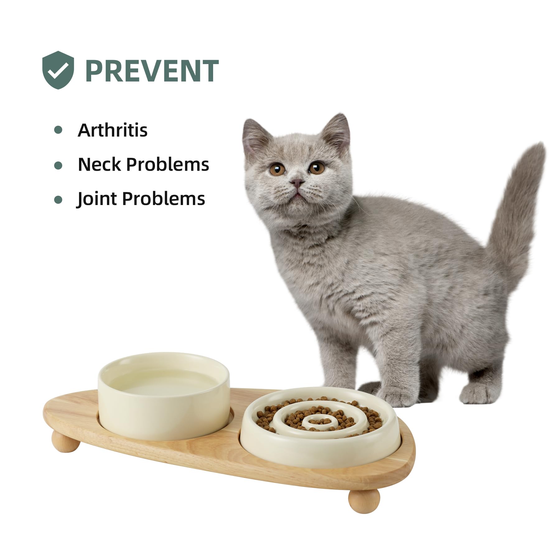 Havniva beige dual bowls with stand encourage calm mealtime in homes