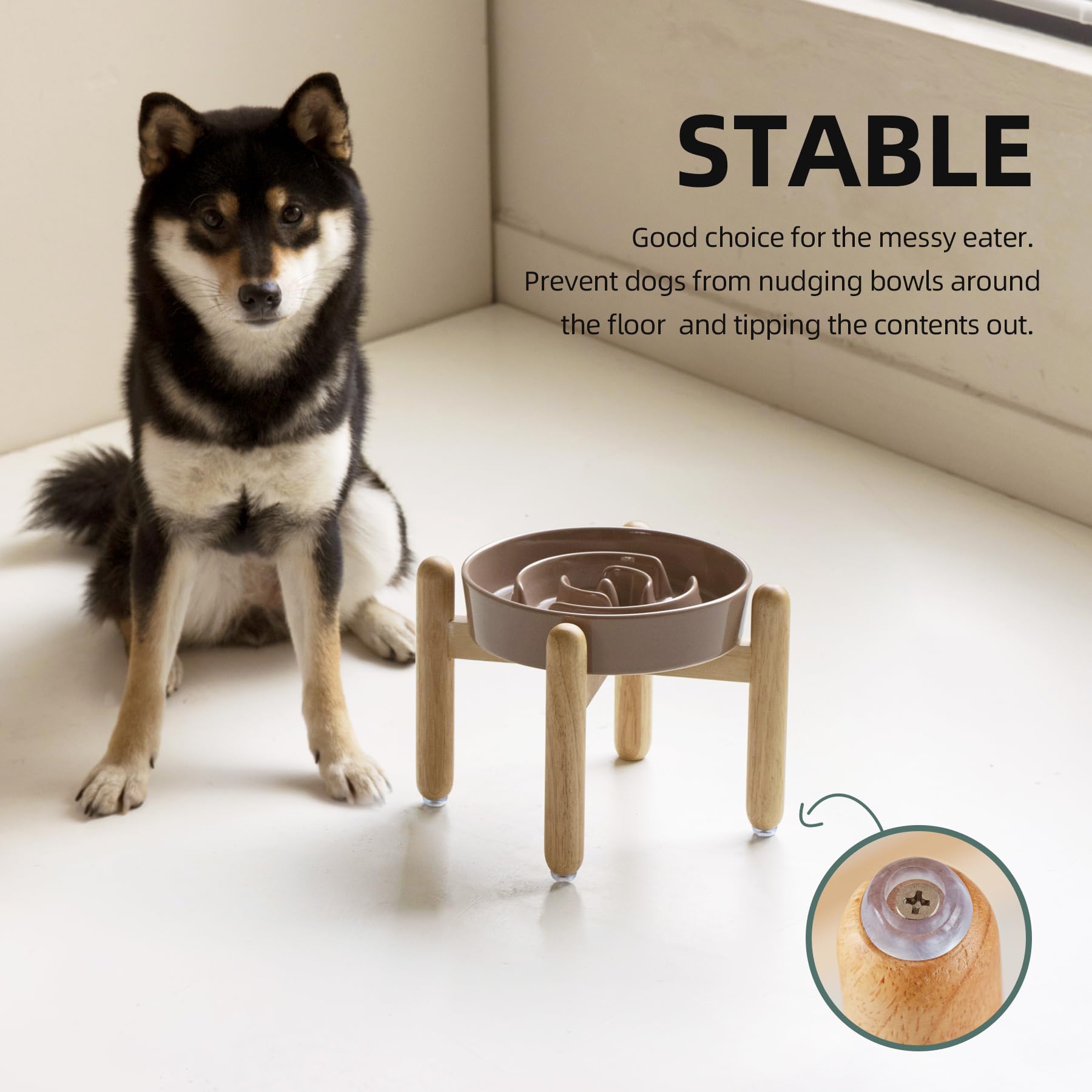 Havniva brown coffee color dog bowl adds warm aesthetic to feeding area.