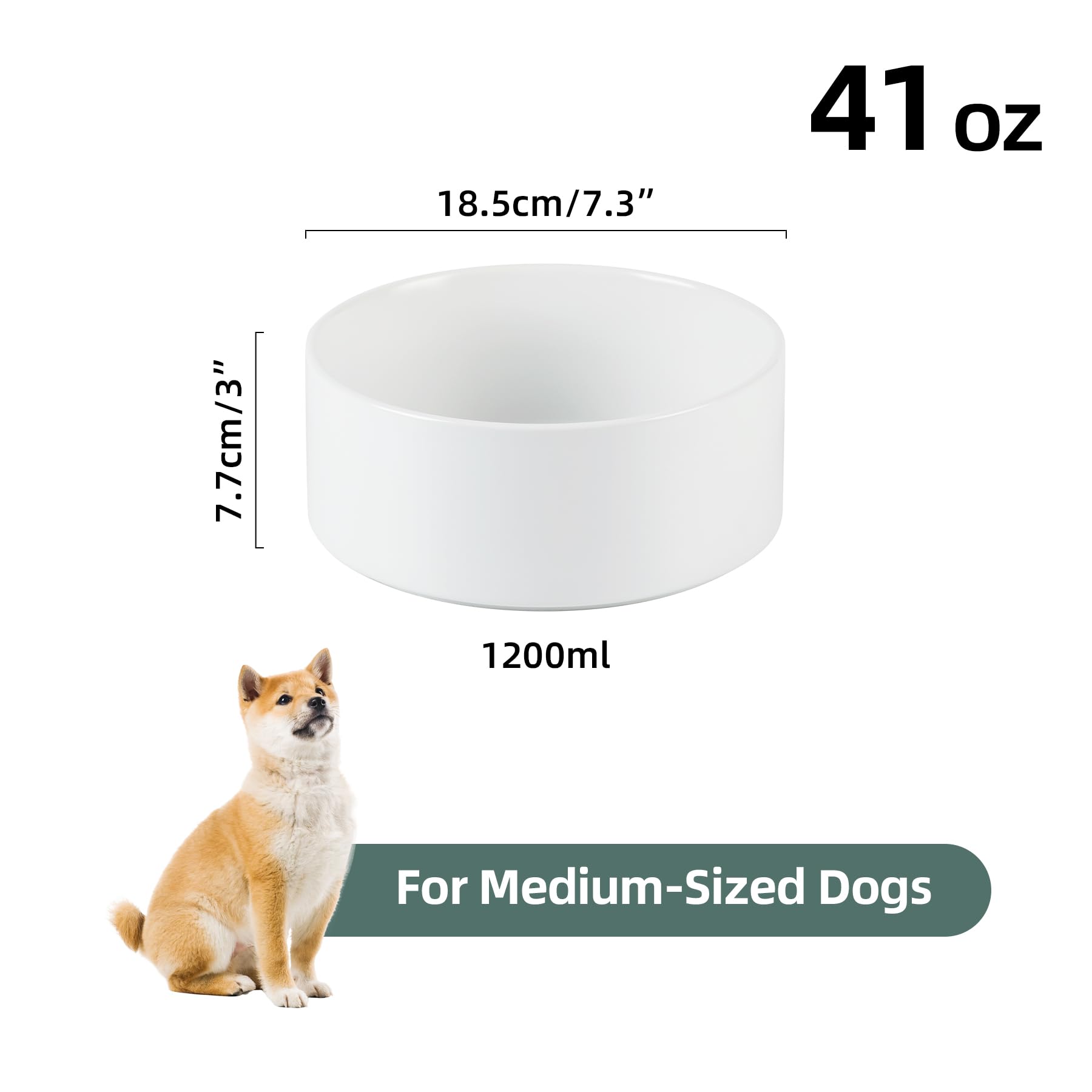 Havniva ceramic dog bowl 7.3-inch side view shows stable, non-slip base.