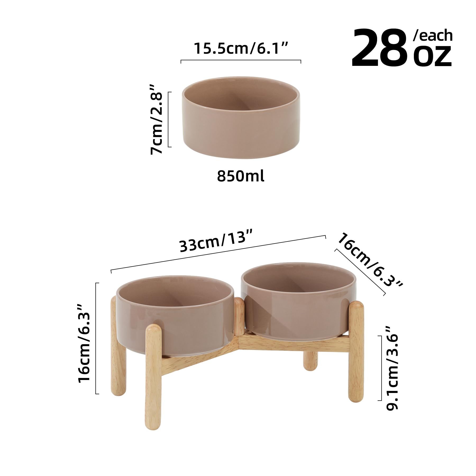 Havniva double bowl with wooden stand provides stable dining without slipping.