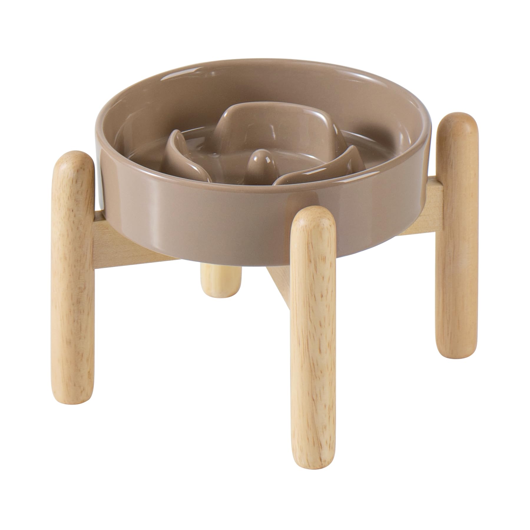 Havniva ceramic-raised dog bowl on wooden stand promotes comfortable eating posture